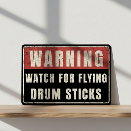 Flying Drum Sticks Metal Sign Musician Fusion