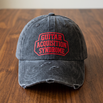 Funny Guitar Hat for Men Women | "Guitar Acquisition Syndrome" Printed Distressed Musician Dad Cap Gift