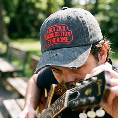 Funny Guitar Hat for Men Women | "Guitar Acquisition Syndrome" Printed Distressed Musician Dad Cap Gift