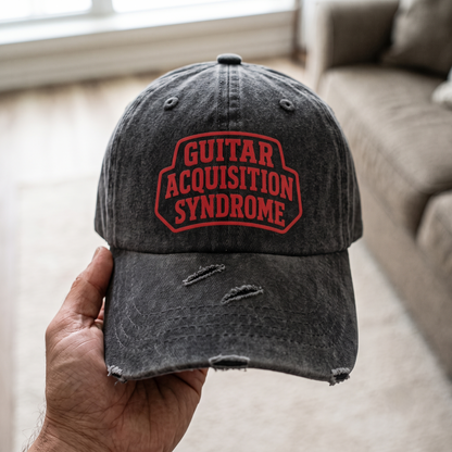 Funny Guitar Hat for Men Women | "Guitar Acquisition Syndrome" Printed Distressed Musician Dad Cap Gift