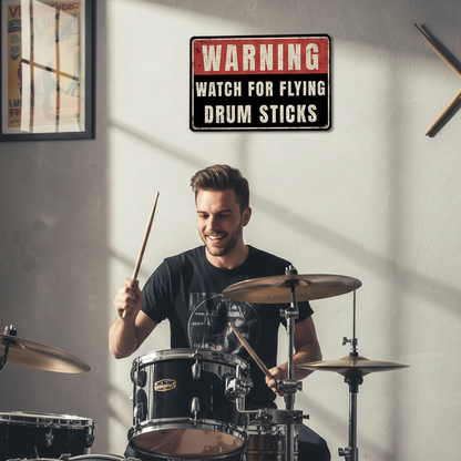Flying Drum Sticks Metal Sign