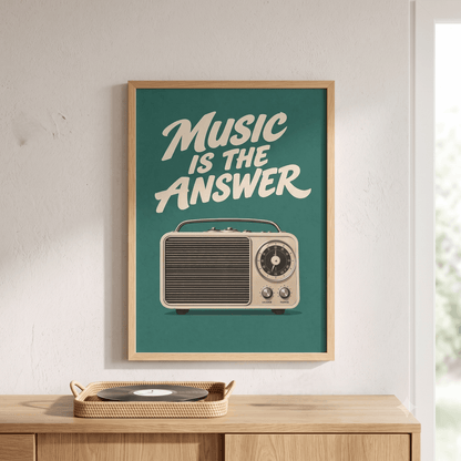 Music Is The Answer Art Print – Retro Vintage Radio Music Wall Art & Framed Aesthetic Decor
