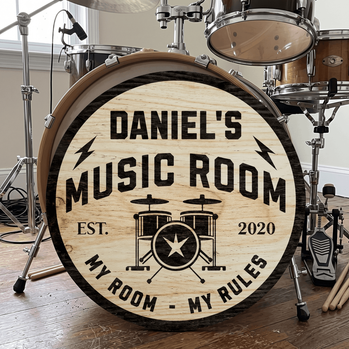 Personalized Music Room Wooden Sign – Custom Name & Year Studio Wall Art Decor for Musicians
