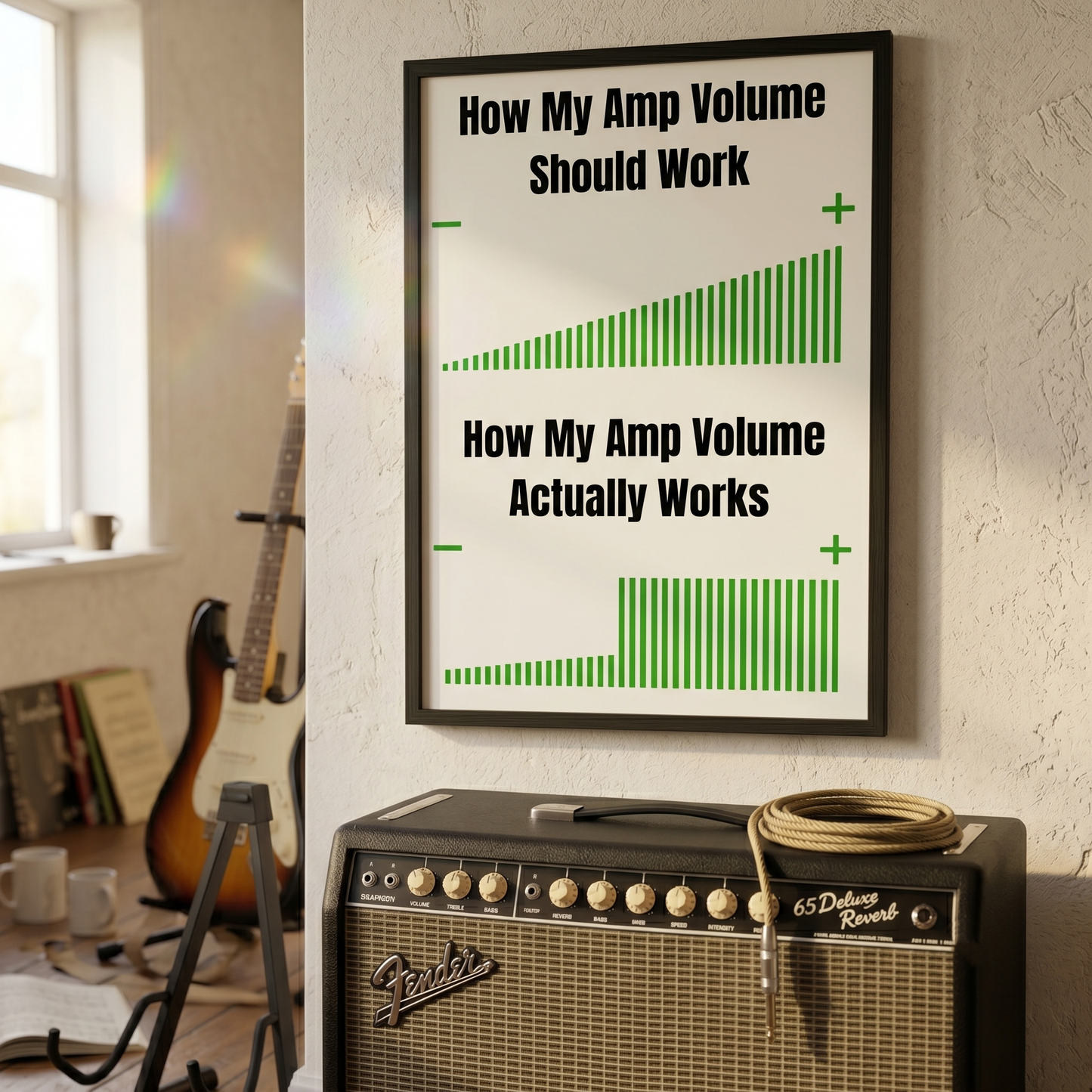 Guitarist Volume Struggle Poster | Funny Guitar Amp Gear Joke Poster Wall Art Print