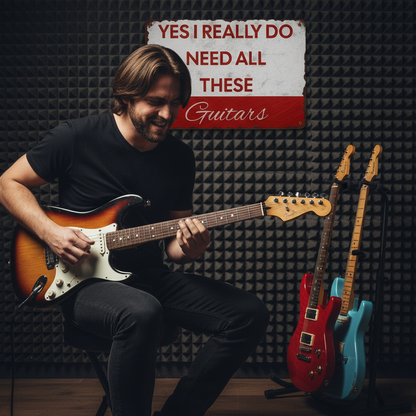 I Need All These Guitars Metal Sign