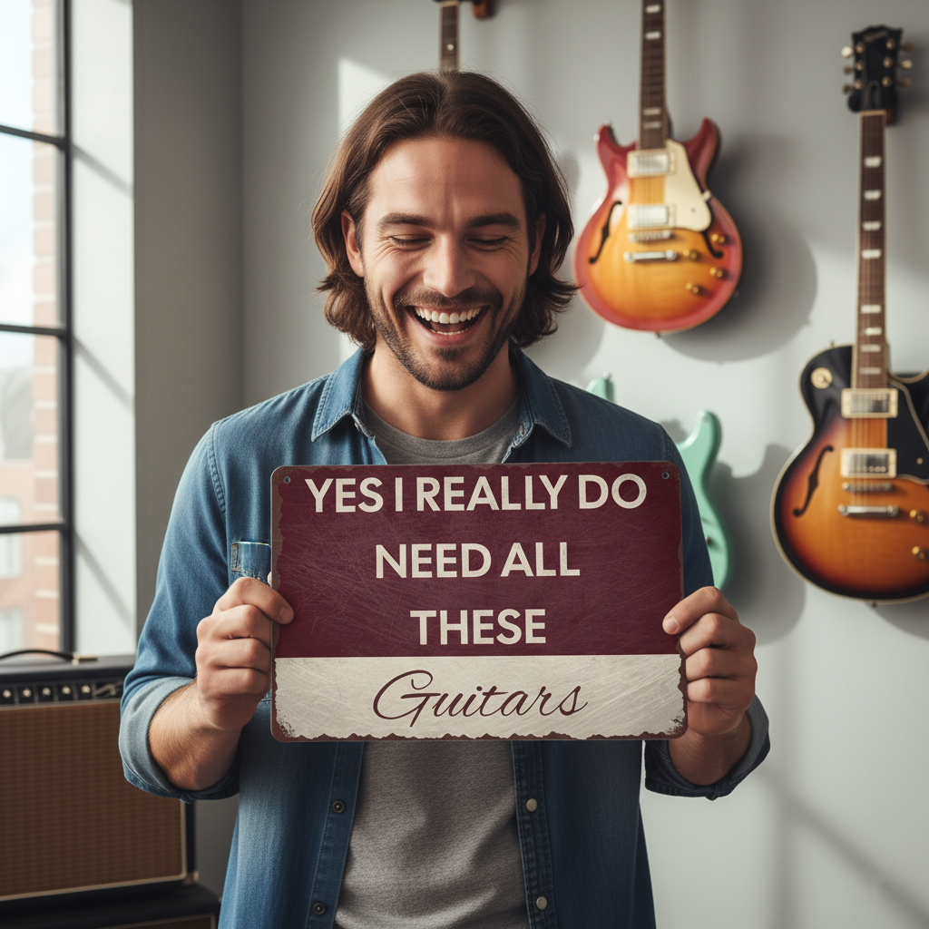 I Need All These Guitars Metal Sign