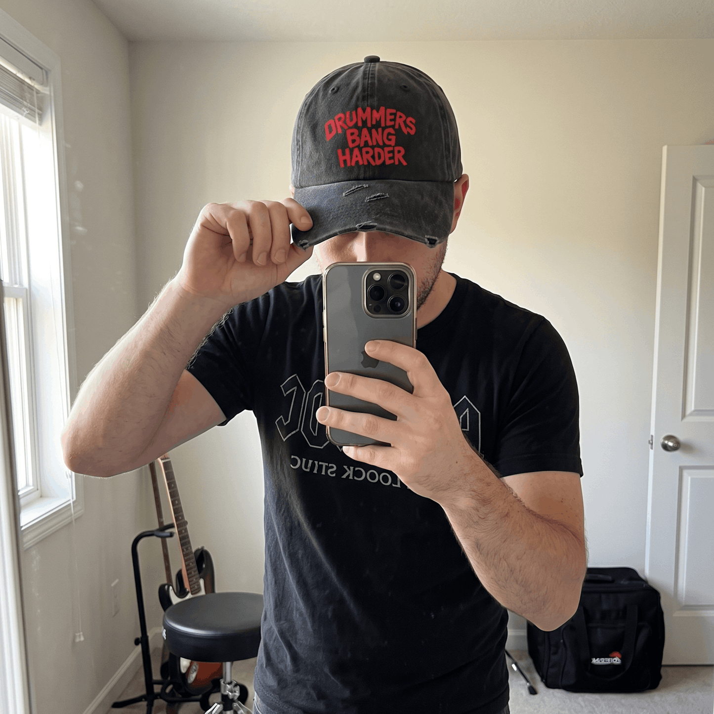 Funny Drummer Dad Hat | "Drummers Bang Harder" Vintage Distressed Washed Baseball Cap