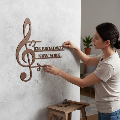 Personalized Music Note Shaped Home Address Sign | Custom House Number & Street for Musicians teelaunch