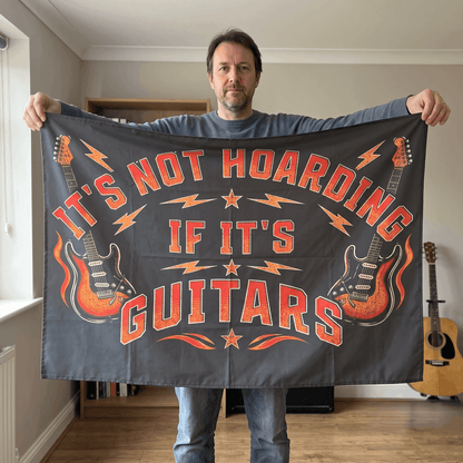 Funny Guitar Wall Tapestry | "It's Not Hoarding If It's Guitars" Music Room Decor & Musician Gift