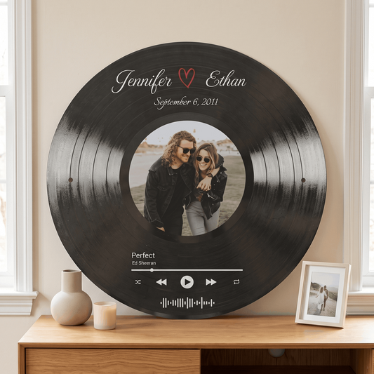Custom Song Plaque with Picture & Vinyl Record Metal Sign | Personalized Anniversary Music Gifts