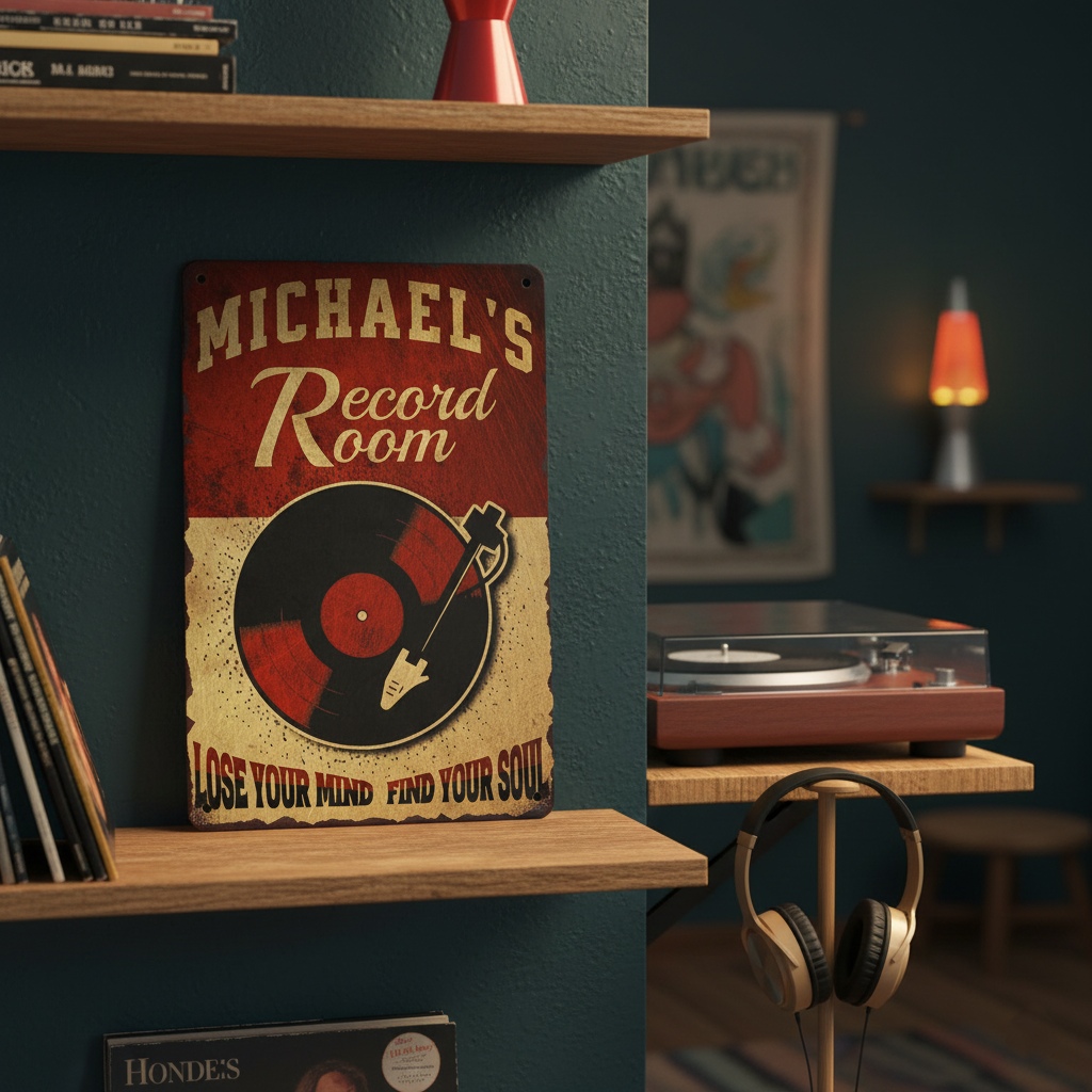 Vintage Vinyl Record Room Sign Musician Fusion
