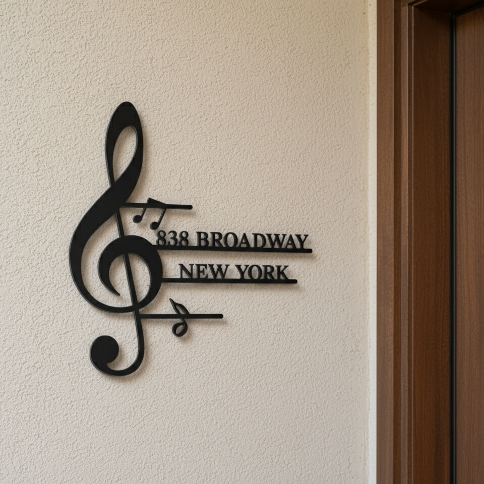 Personalized Music Note Shaped Home Address Sign | Custom House Number & Street for Musicians teelaunch