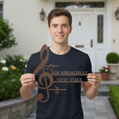 Personalized Music Note Shaped Home Address Sign | Custom House Number & Street for Musicians teelaunch