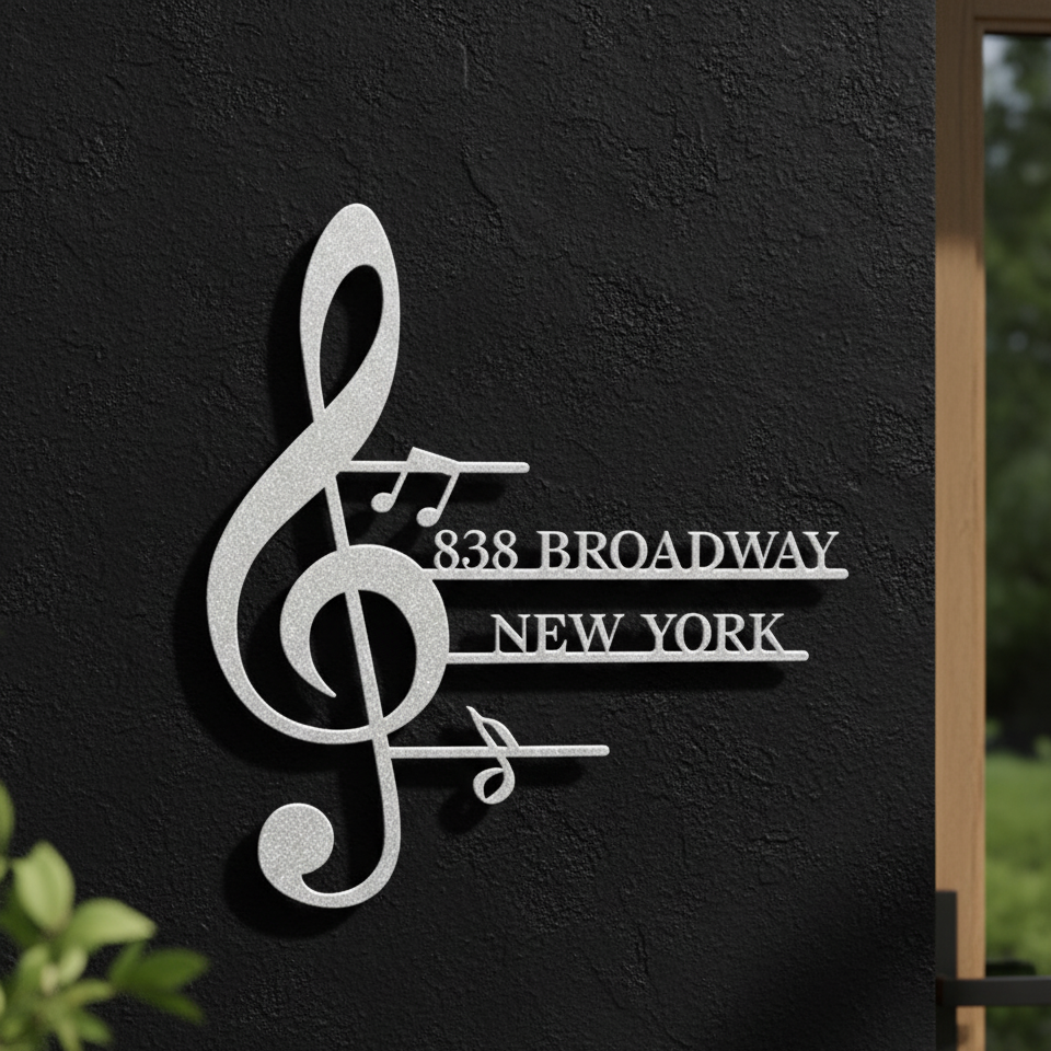 Personalized Music Note Shaped Home Address Sign | Custom House Number & Street for Musicians teelaunch