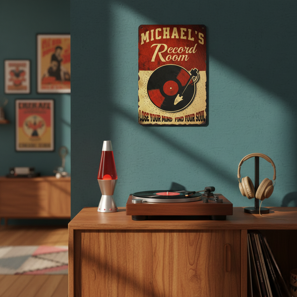 Vintage Vinyl Record Room Sign Musician Fusion