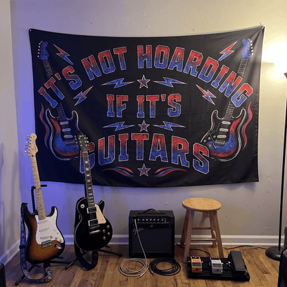 Funny Guitar Wall Tapestry | "It's Not Hoarding If It's Guitars" Music Room Decor & Musician Gift