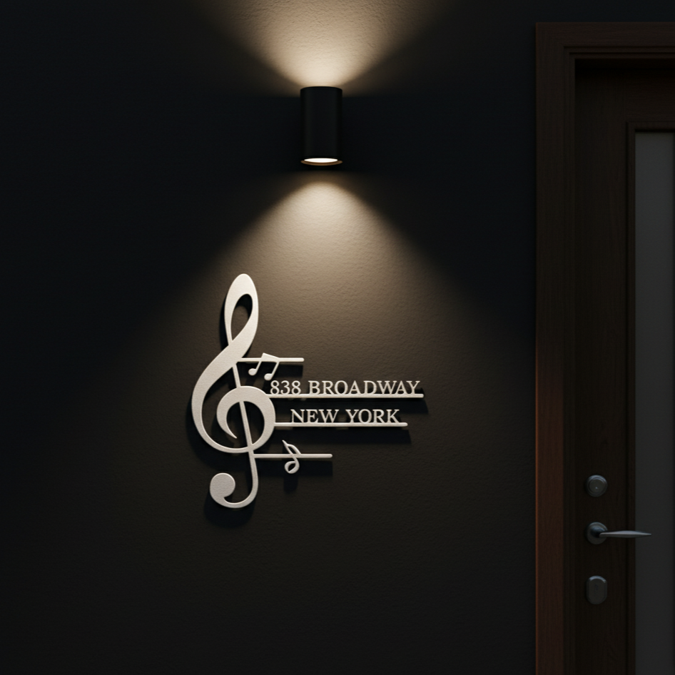 Personalized Music Note Shaped Home Address Sign | Custom House Number & Street for Musicians teelaunch