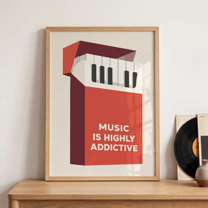 Music Is Highly Addictive Art Print – Retro Piano Music Wall Art & Framed Aesthetic Decor