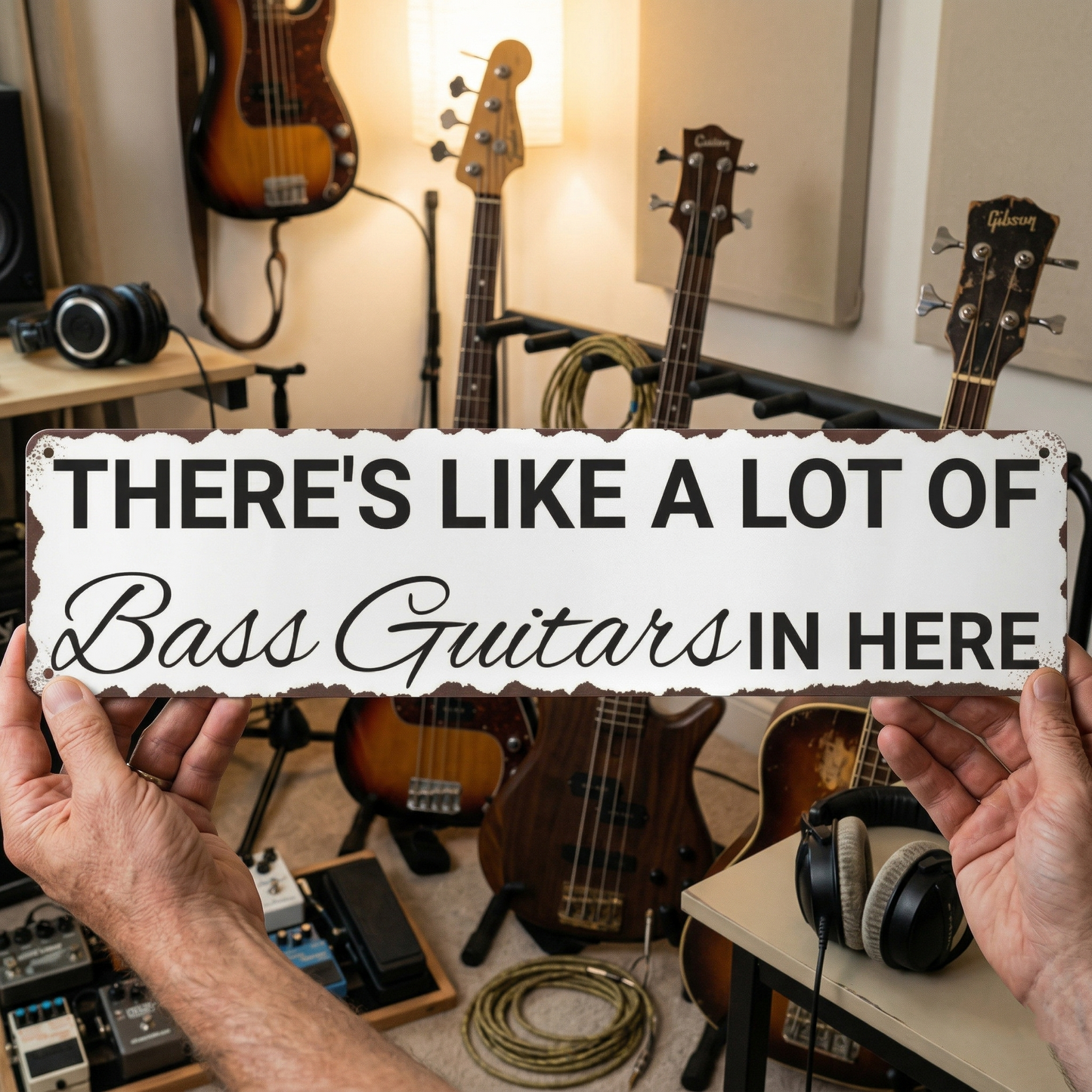 There's Like A Lot Of Bass Guitars In Here Metal Sign | Funny Bass Guitar Decor & Unique Gifts For Bass Players Musician Fusion