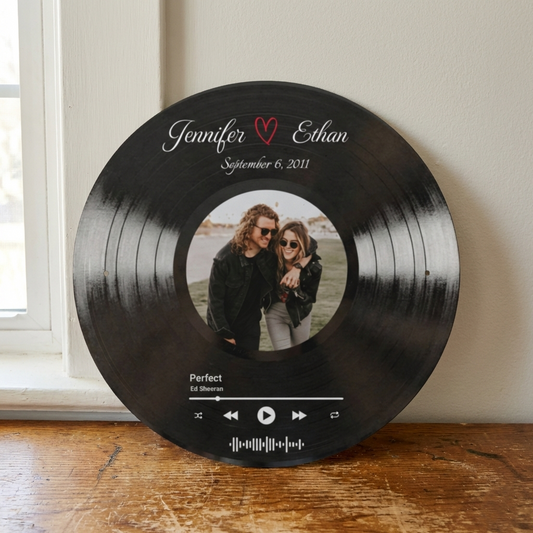 Custom Song Plaque with Picture & Vinyl Record Metal Sign | Personalized Anniversary Music Gifts Musician Fusion