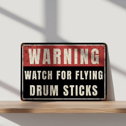 Flying Drum Sticks Metal Sign