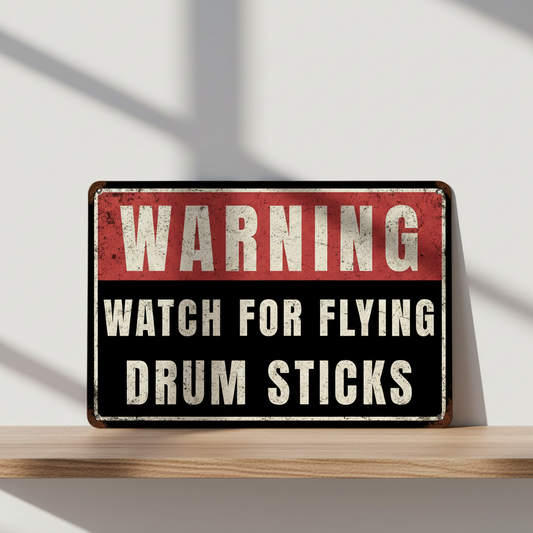 Flying Drum Sticks Metal Sign