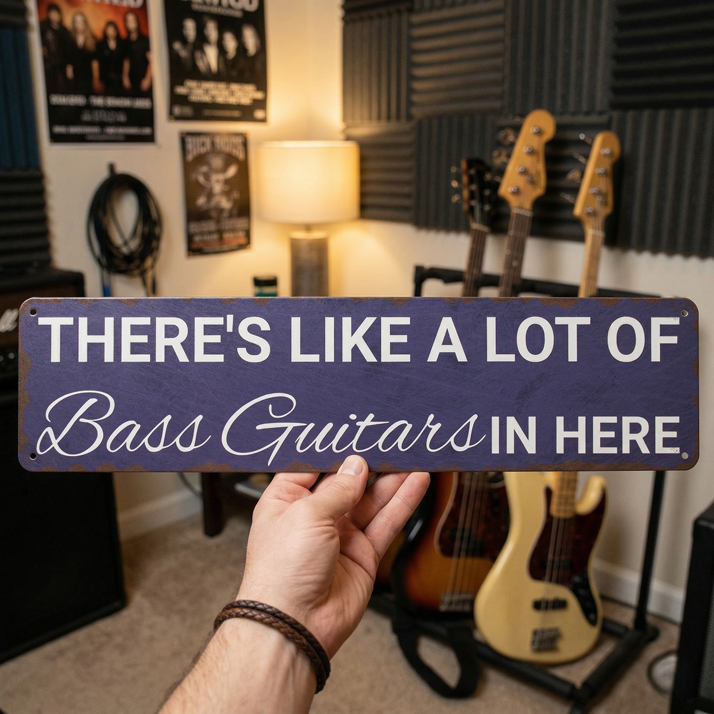 There's Like A Lot Of Bass Guitars In Here Metal Sign | Funny Bass Guitar Decor & Unique Gifts For Bass Players Musician Fusion