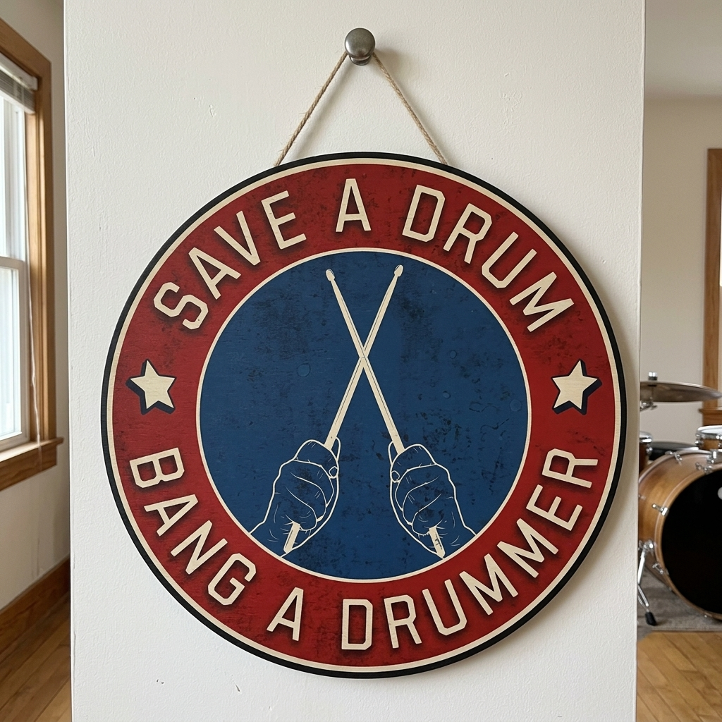 Save A Drum Bang A Drummer Wooden Sign – Funny Drummer Studio Wall Art & Practice Room Decor