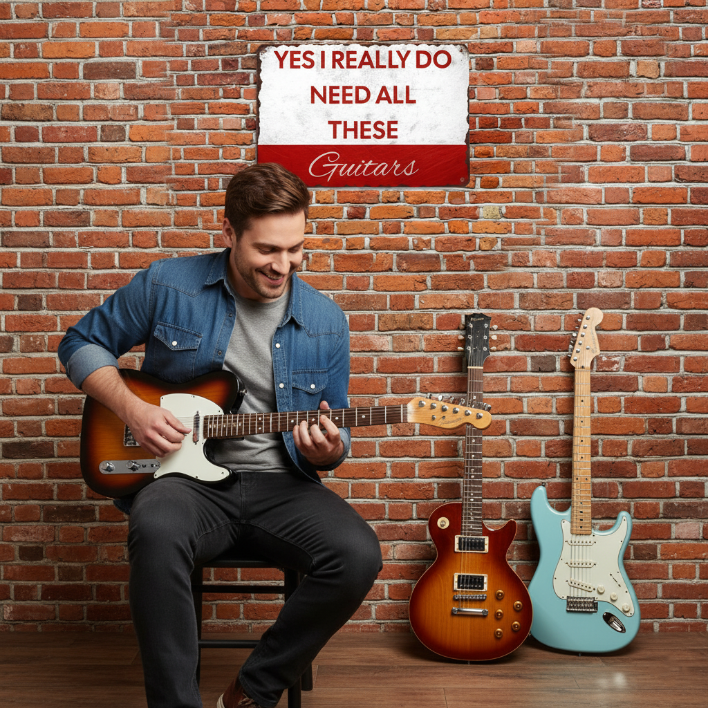 I Need All These Guitars Metal Sign