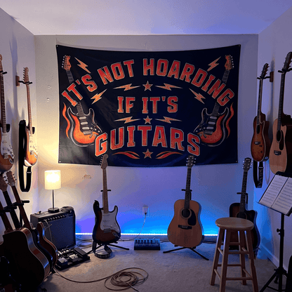 Funny Guitar Wall Tapestry | "It's Not Hoarding If It's Guitars" Music Room Decor & Musician Gift