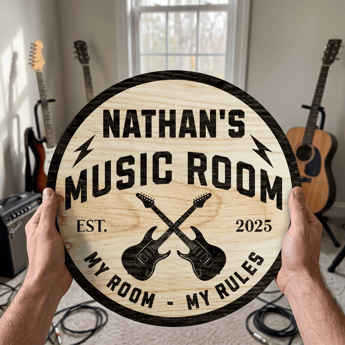 Personalized Music Room Wooden Sign – Custom Name & Year Studio Wall Art Decor for Musicians