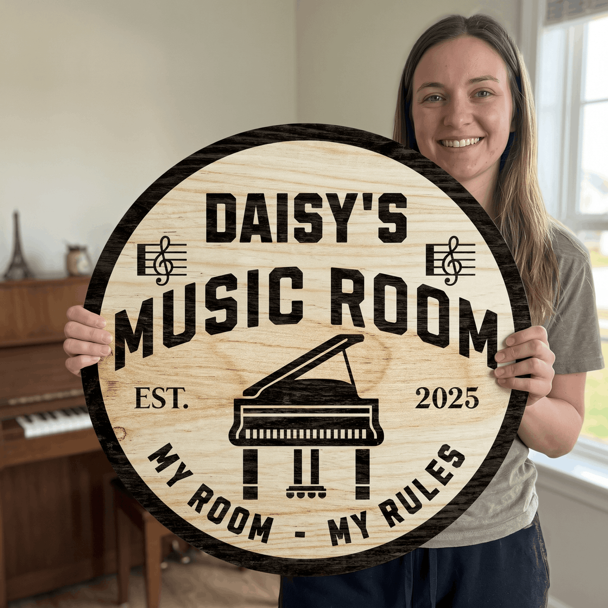 Personalized Music Room Wooden Sign – Custom Name & Year Studio Wall Art Decor for Musicians