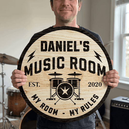 Personalized Music Room Wooden Sign – Custom Name & Year Studio Wall Art Decor for Musicians