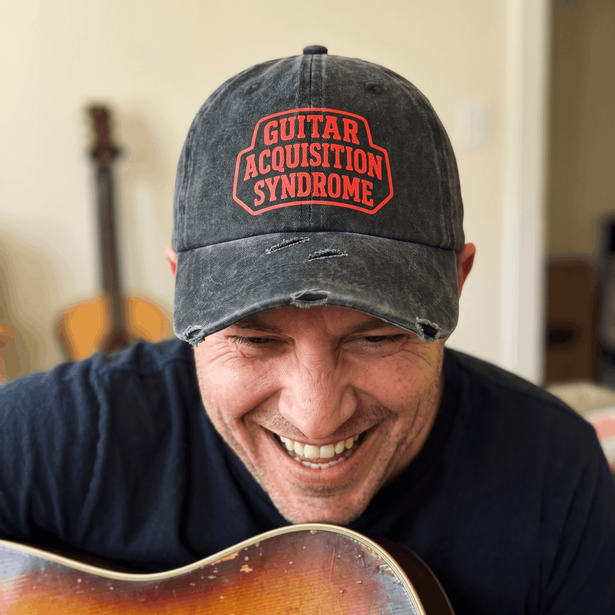Funny Guitar Hat for Men Women | "Guitar Acquisition Syndrome" Printed Distressed Musician Dad Cap Gift