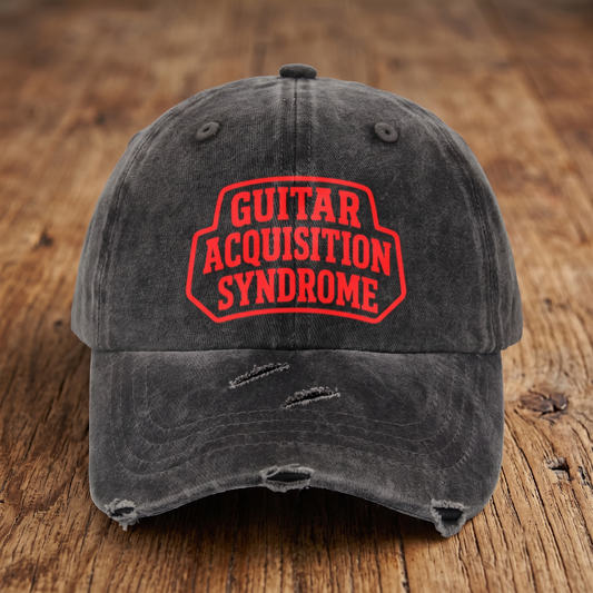 Funny Guitar Hat for Men Women | "Guitar Acquisition Syndrome" Printed Distressed Musician Dad Cap Gift