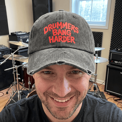 Funny Drummer Dad Hat | "Drummers Bang Harder" Vintage Distressed Washed Baseball Cap