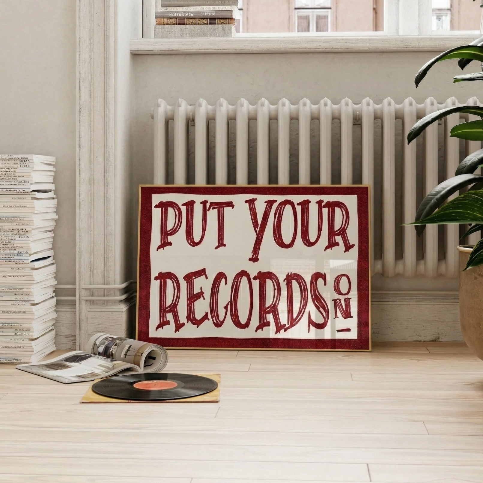 Put Your Records On Framed Poster | Vintage Vinyl Lover Wall Art & Retro Music Quote Print Musician Fusion