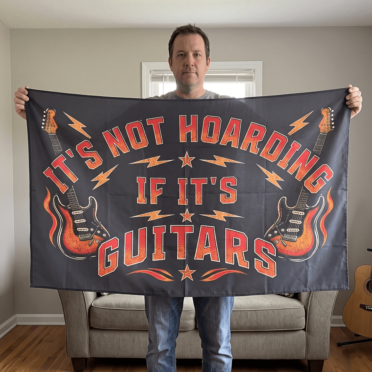 Funny Guitar Wall Tapestry | "It's Not Hoarding If It's Guitars" Music Room Decor & Musician Gift