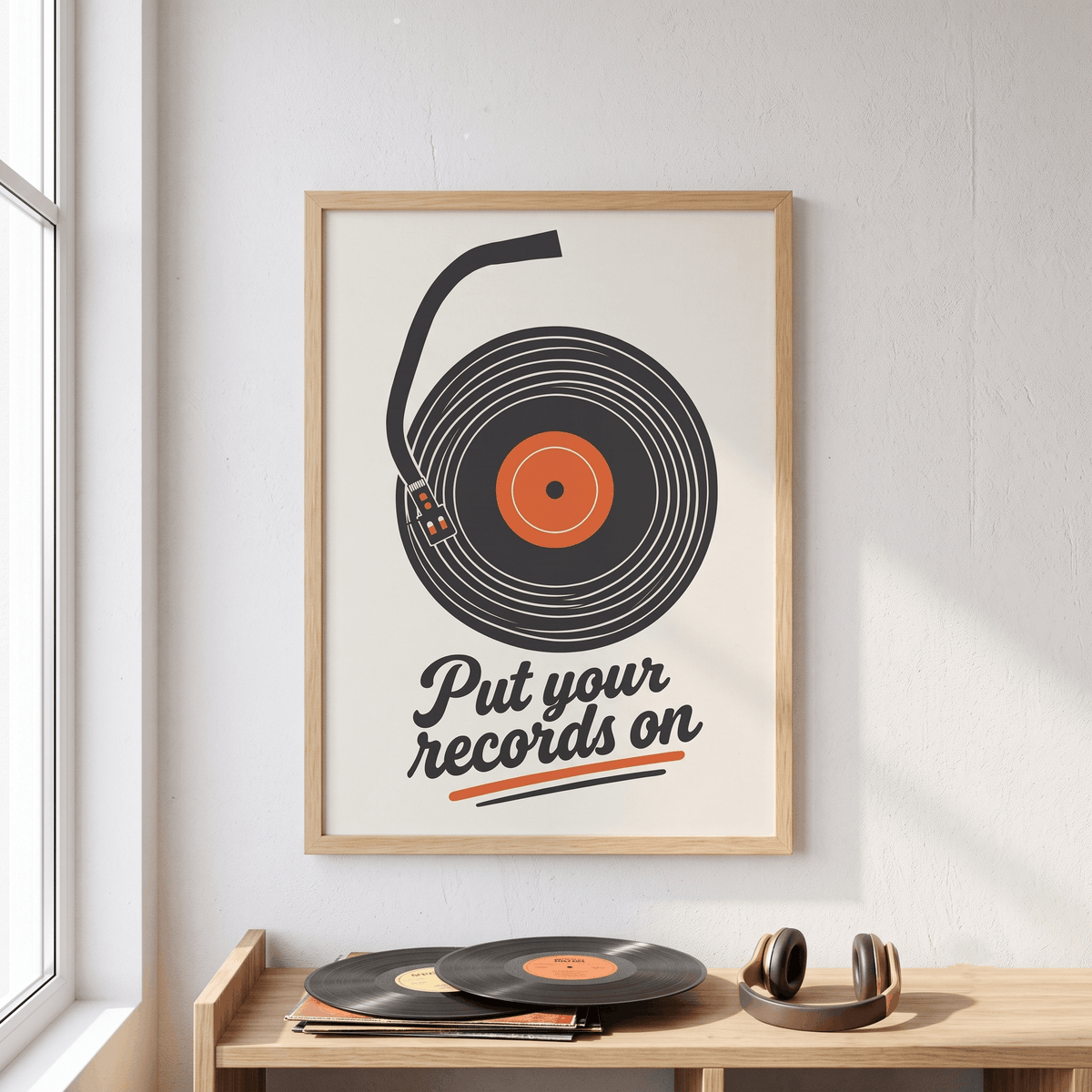 Put Your Records On Art Print – Retro Vinyl Turntable Music Wall Art & Framed Aesthetic Decor