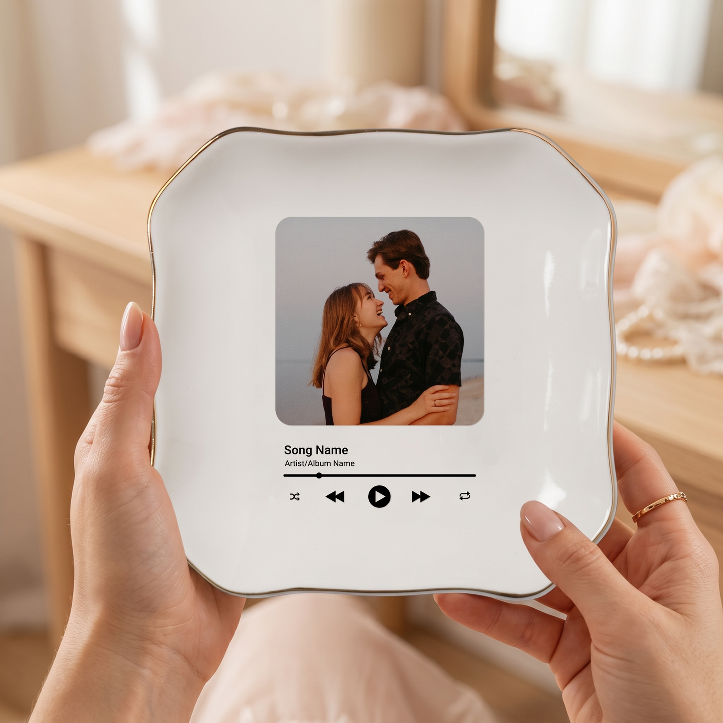Personalized Anniversary Gift for Husband Wife | Custom Photo Song Jewelry Dish Ceramic Trinket Tray