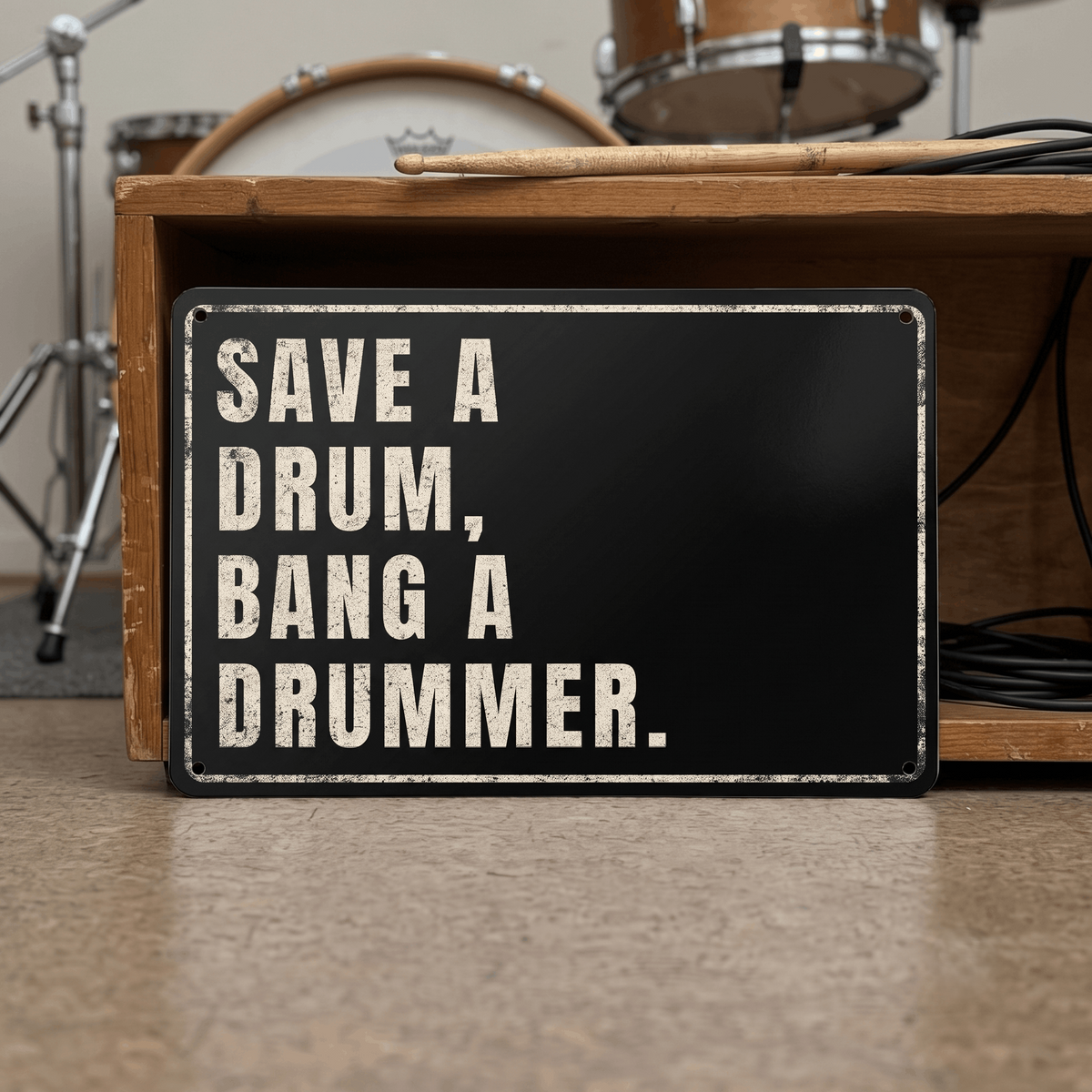 Save a Drum Bang a Drummer Metal Sign | Funny Drummer Gifts & Rock Music Room Wall Decor