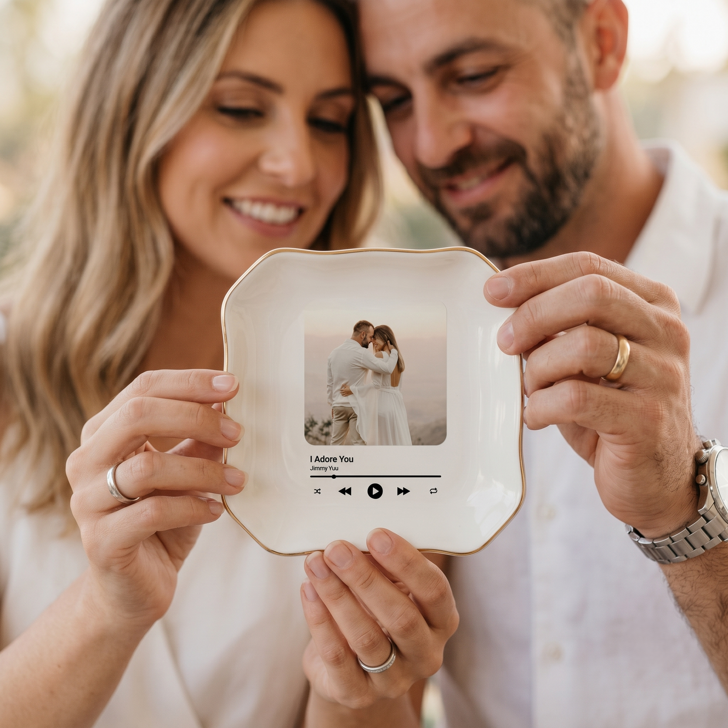 Personalized Anniversary Gift for Husband Wife | Custom Photo Song Jewelry Dish Ceramic Trinket Tray