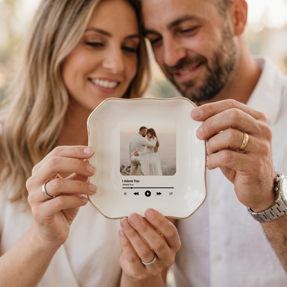 Personalized Anniversary Gift for Husband Wife | Custom Photo Song Jewelry Dish Ceramic Trinket Tray