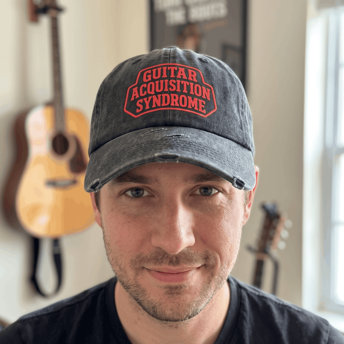 Funny Guitar Hat for Men Women | "Guitar Acquisition Syndrome" Printed Distressed Musician Dad Cap Gift