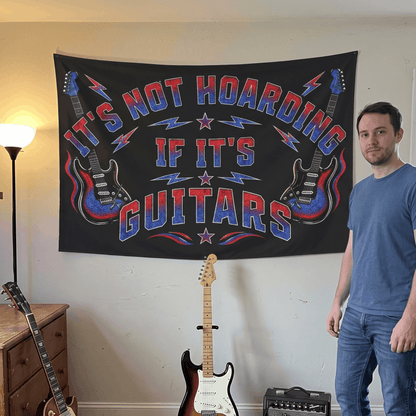 Funny Guitar Wall Tapestry | "It's Not Hoarding If It's Guitars" Music Room Decor & Musician Gift