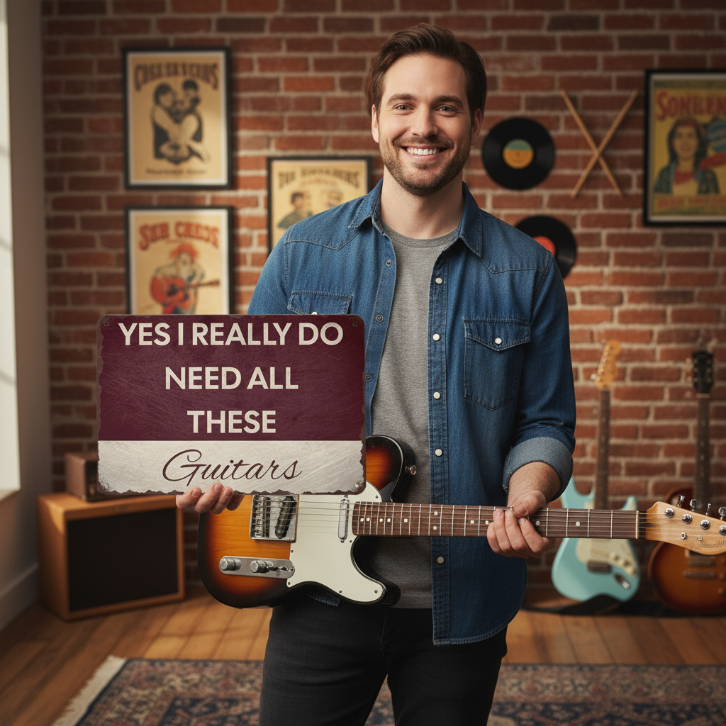 I Need All These Guitars Metal Sign