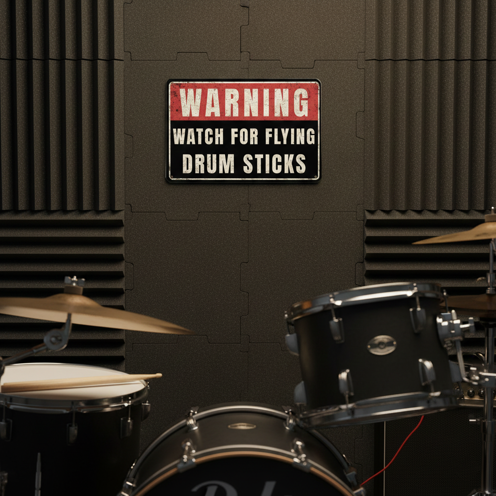Flying Drum Sticks Metal Sign