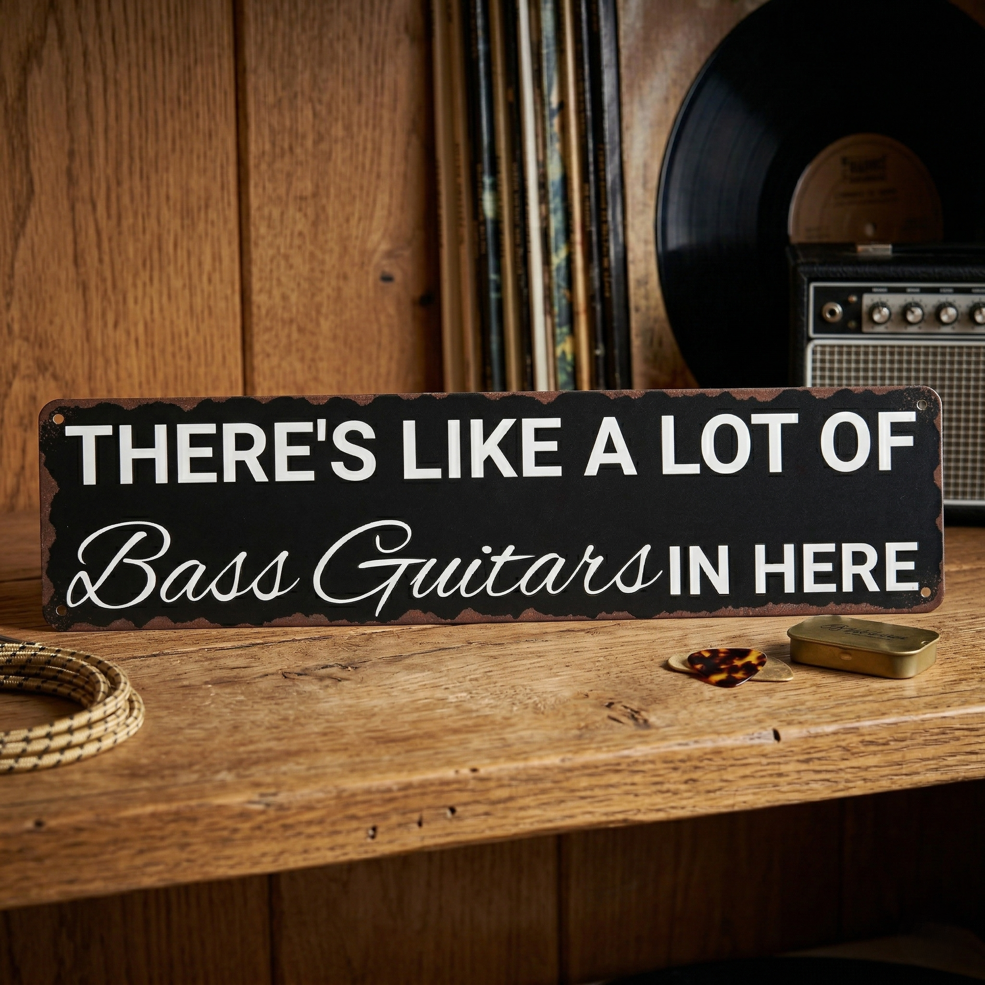 There's Like A Lot Of Bass Guitars In Here Metal Sign | Funny Bass Guitar Decor & Unique Gifts For Bass Players Musician Fusion
