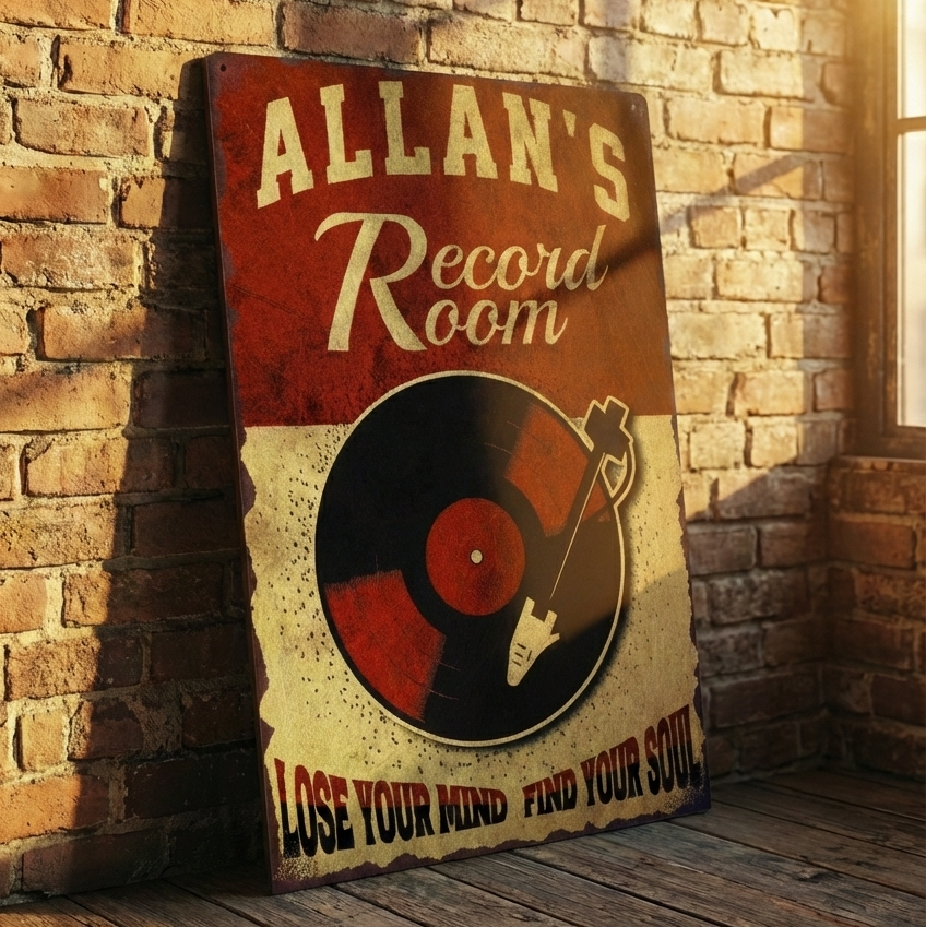 Custom Vintage Vinyl Record Room Metal Sign | Retro Music Wall Art & Personalized Gifts for Music Lovers Musician Fusion