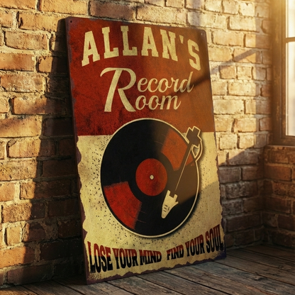 Custom Vintage Vinyl Record Room Metal Sign | Retro Music Wall Art & Personalized Gifts for Music Lovers Musician Fusion